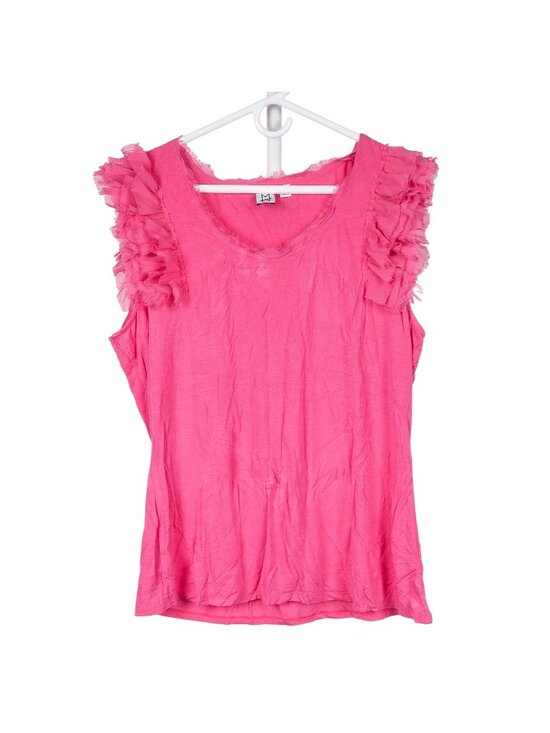 Marc Bouwer Tops - Ruffle Sleeve Tank XL Womens Pink Unfinished Hems Stretch Rayon Boho Summer
